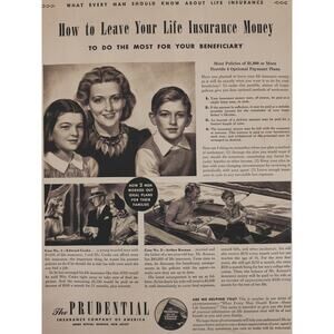 1942‎ Prudential Insurance How to Leave Your Life Insurance Money Vtg Print Ad